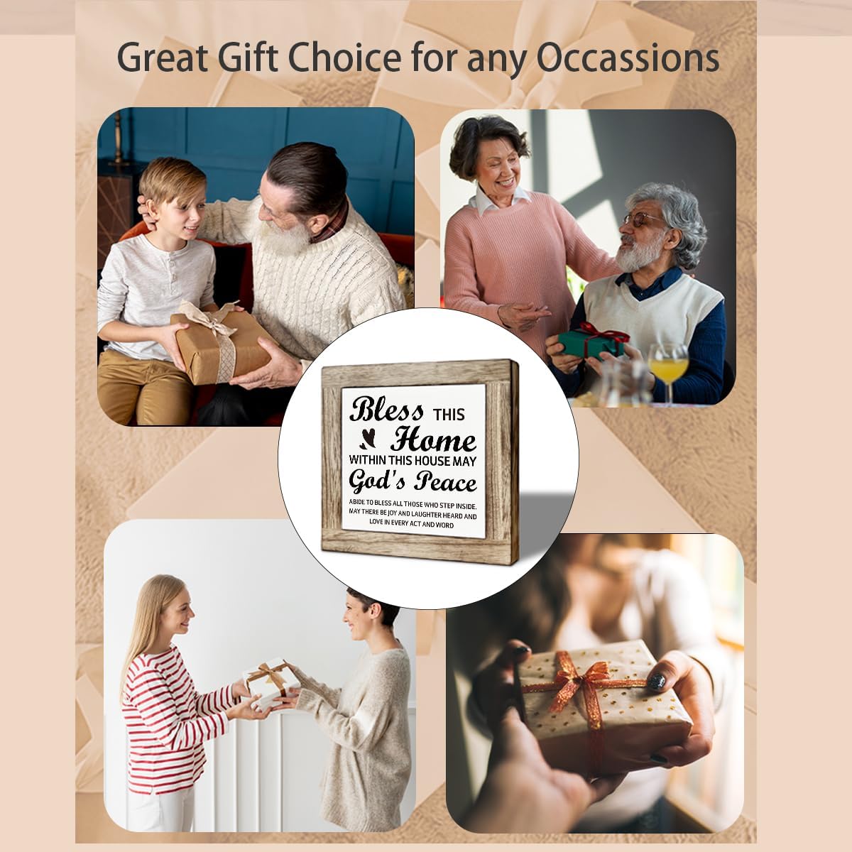 Christian Home Decor, Bless this Home House Wooden Box Sign, Farmhouse Desk Wooden Plaque For Bedroom Living Room, Housewarming Gift for Friend Family, Freestanding Decor 5.9x5.9 Inches - Image 6