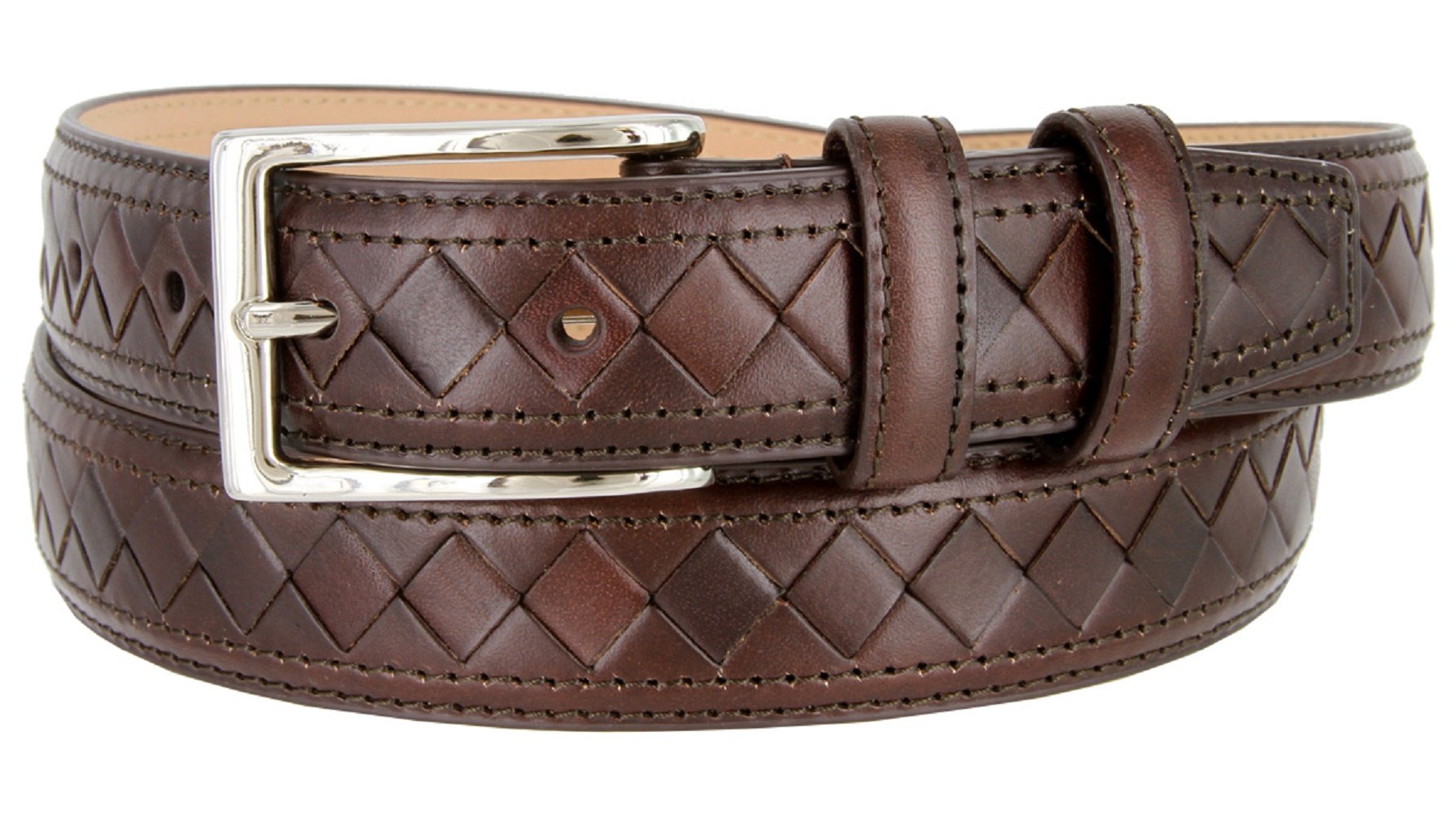 Diamond Pattern Genuine Leather Dress Belt 1 1/8