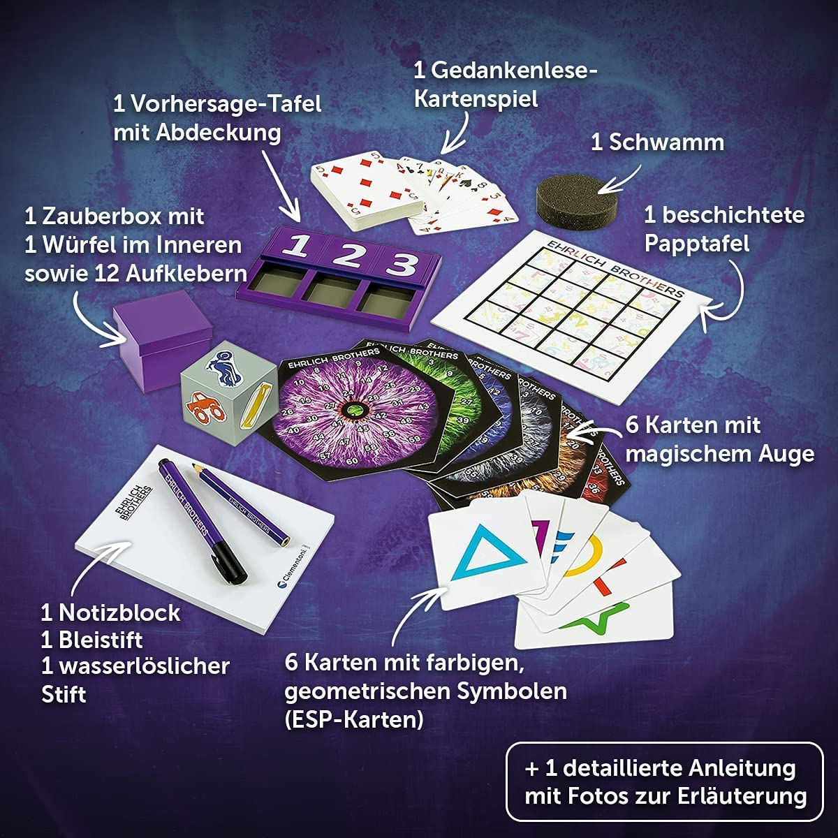 Clementoni Ehrlich Brothers Mental Magic - Zauberkasten für Kinder ab 7 Jahren - Magische Anleitung für verblüffende Zaubertricks inkl. 3D Erklärvideos 59182