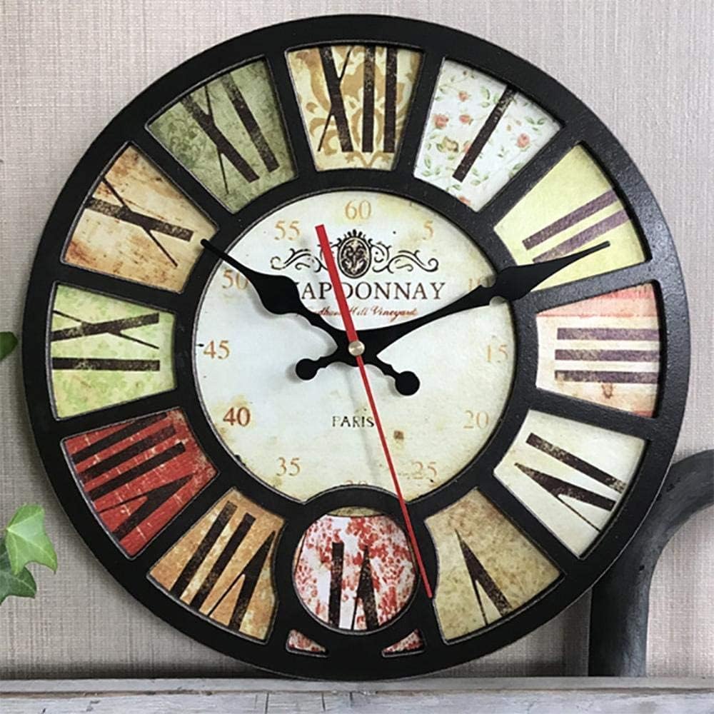 Outdoor Wall Clock Weatherproof, Wooden Garden Wall Clocks Outdoor Mute Outside Clocks for Garden, Retro Industry American(Color:C)