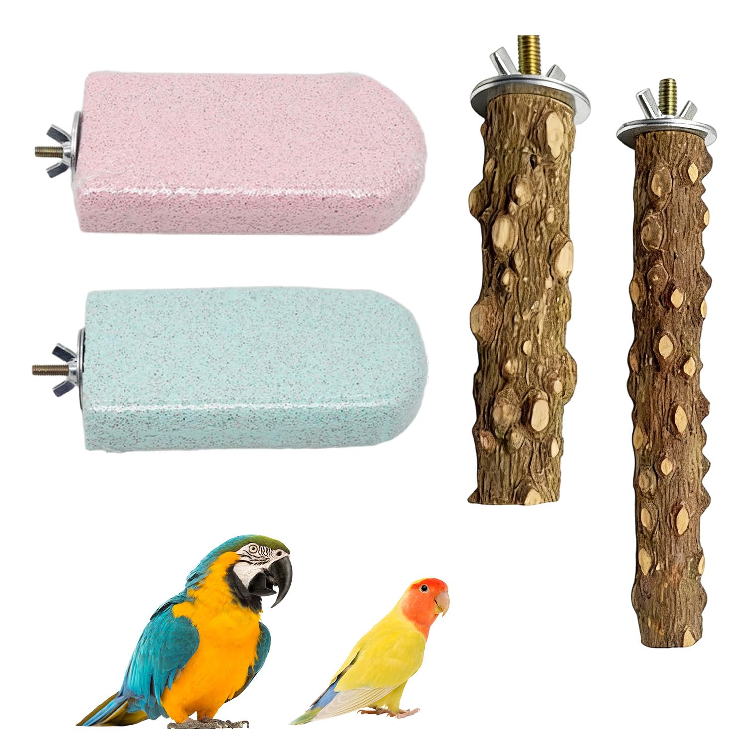 4 pcs Parrot Perch Set, Nature Budgie Bird Teeth Grinding Platform, Parrot Toy Clean Stick for Small Parakeets Cockatiels Budgies Parakeet Lovebird Cage