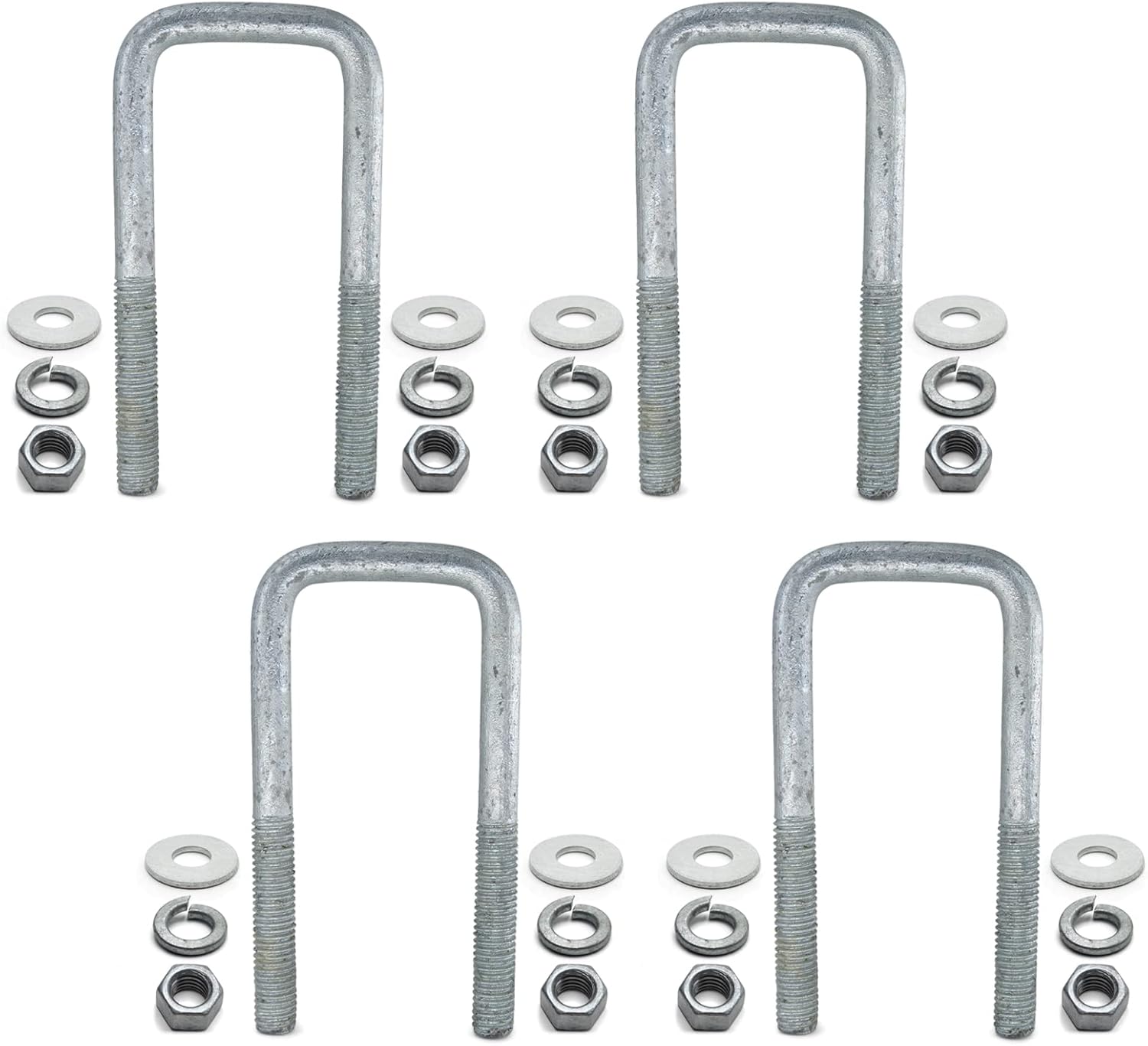Sturdy Built Galvanized Trailer U-Bolt 1/2 inch x 2 inch x 5 5/16 inch with Hardware - Set of 4