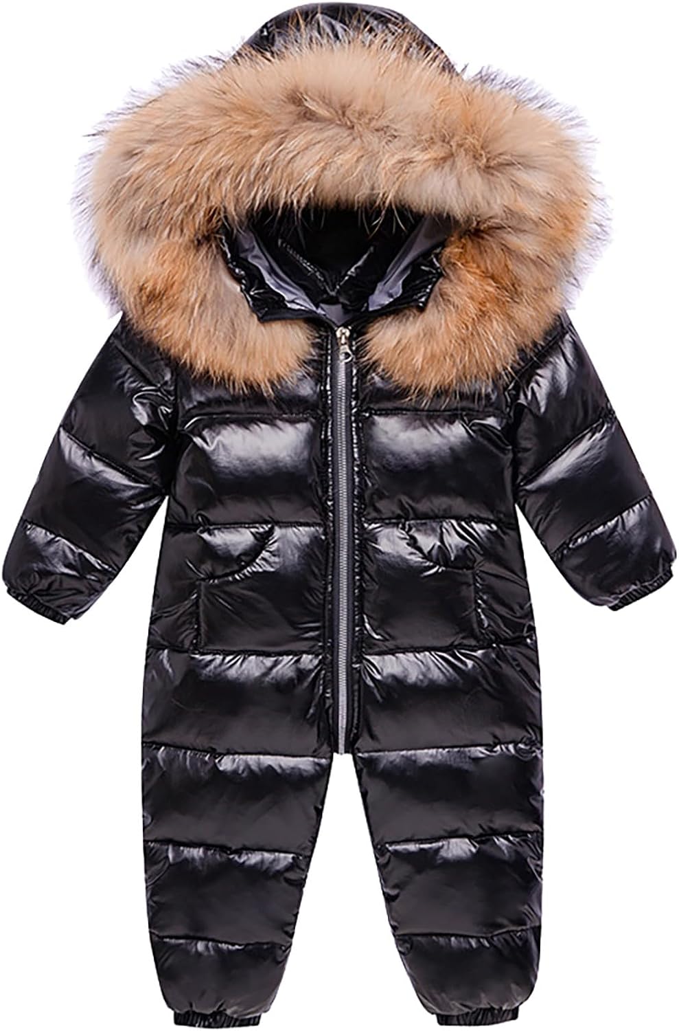 Thicken Down Snowsuit for Toddler Girls Lightweight Hooded 𝗪aterproof 𝗙aux 𝗙𝘂r Jumpsuit Winter Warm Ski Suit