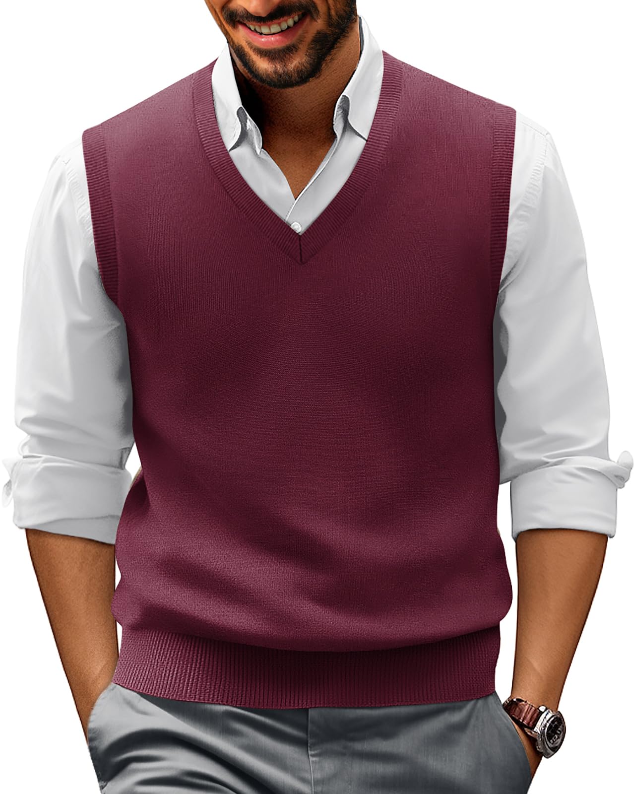 PJ PAUL JONES Men Sweater Vest Casual V Neck Knitted Vests