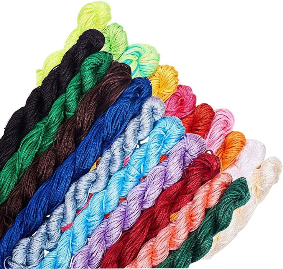 JEWELEADER 20 Colors About 500 Yard Nylon Jewelry Thread Cord 1mm Shiny Silky Rattail Cord Chinese Knotting Beading Cord for DIY Jewellery Making Macrame Kumihimo Shamballa Friendship Bracelets