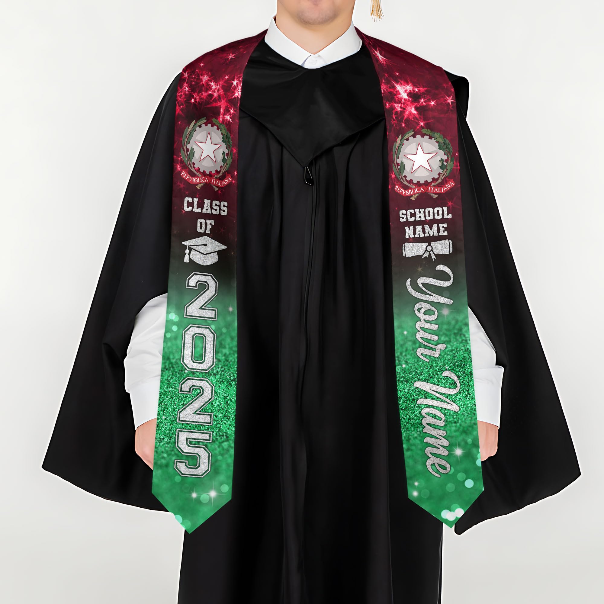 MonkeyVan Custom Italians Flag Graduation Sash 2025, Italian Graduation Sash, Italia Graduation Stole Class of 2025 It9