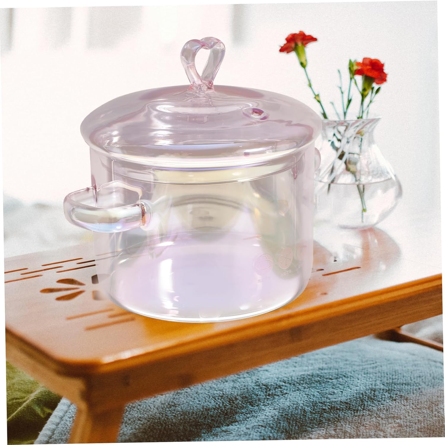 Sosoport Clear Glass Saucepan with Lid and Ergonomic Handles Heat Resistant Borosilicate Cooking Pot for Stove Top Includes Spoon for Soup Ramen and Pasta Cooking