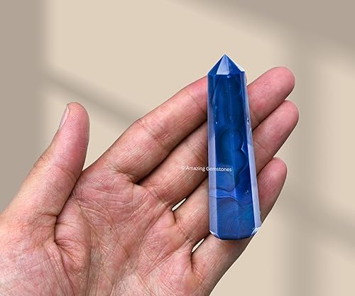 Miniatura 4 de Amazing Gemstone Torres de cristal de ágata azul Obelisco de punto de cristal curativo natural para curación de Reiki y cuadrícula de cristal (2 a