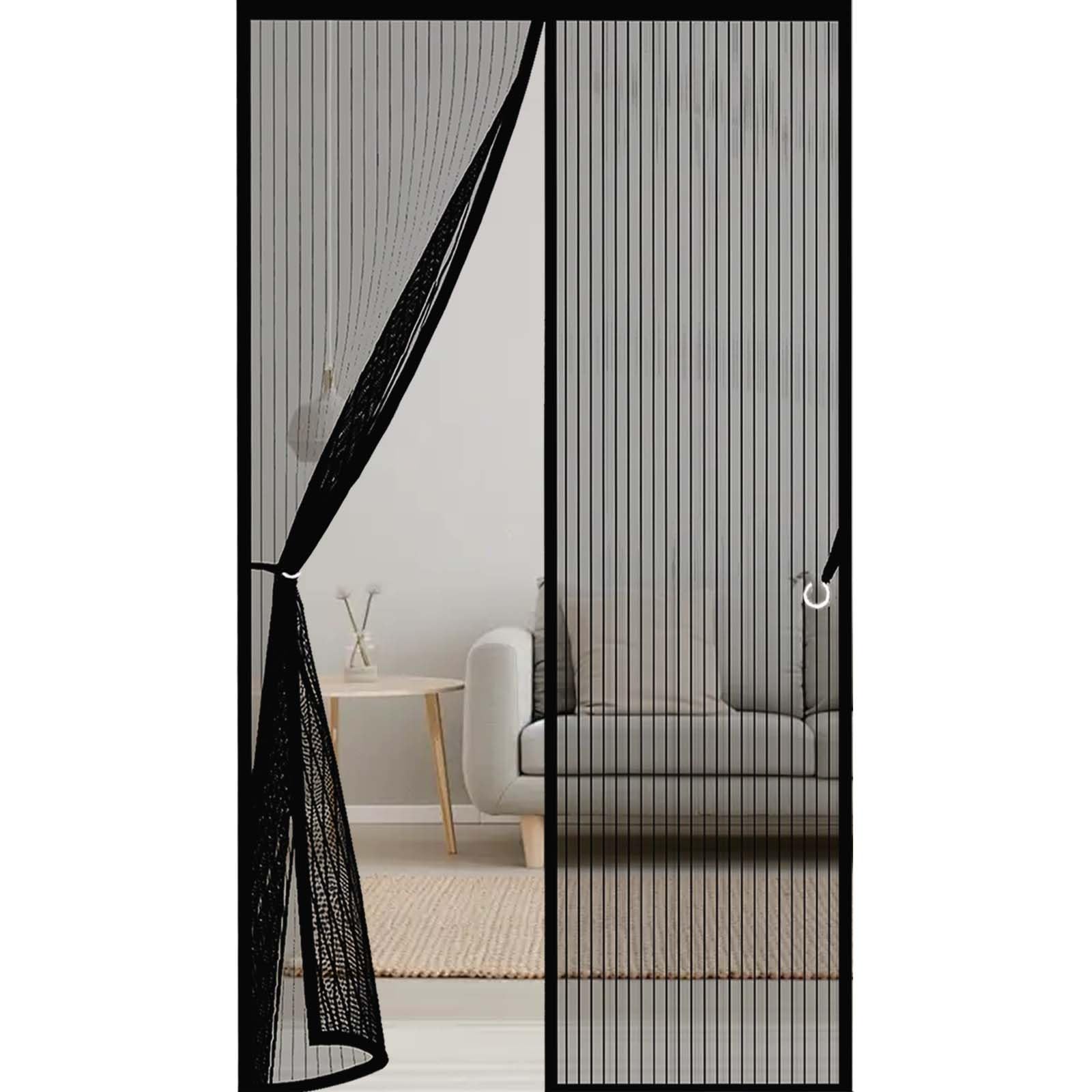 Door Fly Screen 124x255cm(WidthxHigh) Powerful Magnets and Full Frame Magic Tape, No Drill Installation Fly Screen Door Mesh Curtain Hundreds of Sizes, Lets Fresh Air in, Black