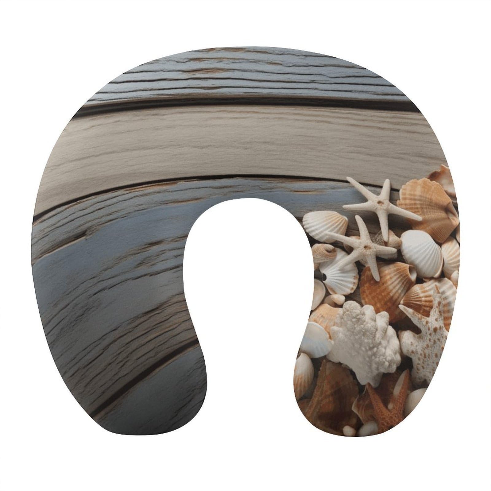 Adfgyerh Style Seashells On Wooden Board U-Shaped Pillow，Memory Foam Pillow Core，Cushion ，Provide Neck Support ，Travel Pillow，Suitable For Airplanes, Cars, Homes, And Offices.