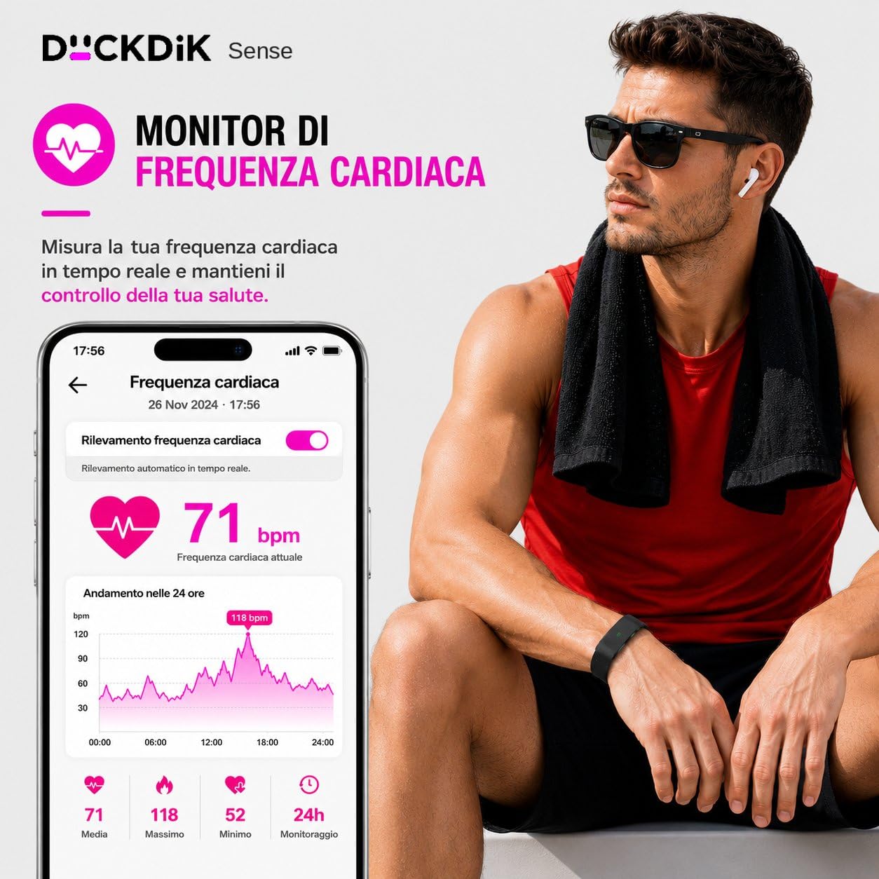 Smart Band Metal 2026, Bracciale Fitness senza Display Uomo Donna, GPS, Batteria Oltre 1 Mese, Cardio 24/7, SpO₂, Monitoraggio Sonno, Contapassi, 170+ Sport, 2 Cinturini (Nero)