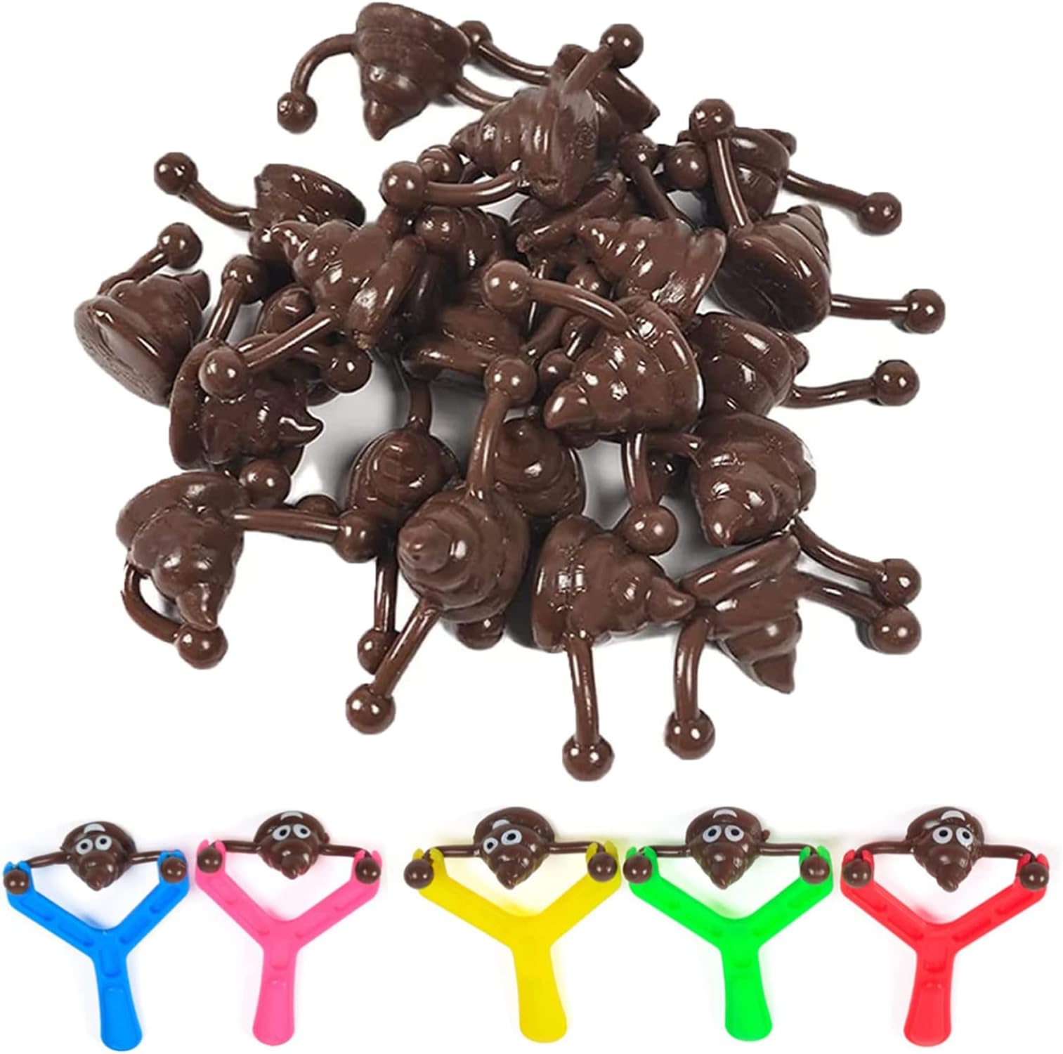 Poop Slingshot Toy, 10/20/30 Pcs Smiley Poop Slingshot Toy, Mini Rubber Slingshot Flying Poop Toys, Stretchy Toy Rubber Finger Slingshot Toys, Funny Poop Slingshot for Kids and Adults (30 Poops)