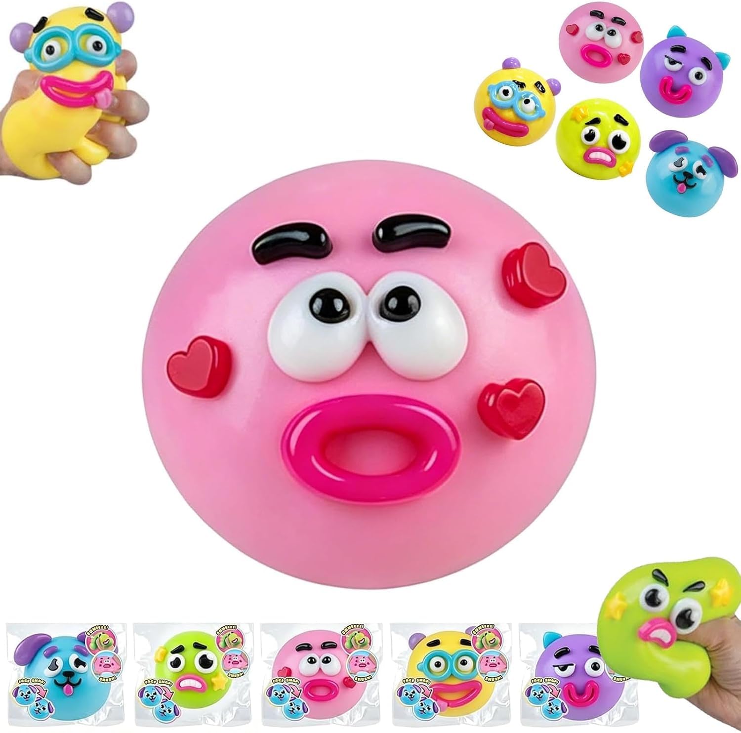 2026 NEW Smushers Squishy, Curiosities Smushers Dog Face Swap Squishy, Soft Moldable Cute Slow Rise Relaxing Sensory Fidget Relief, Interchangeable Faces Fun Desk Accessory for Adults (Pink)