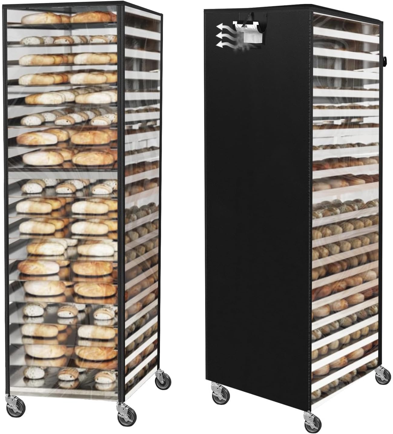 Commercial Bread Rack Cover Speed Rack Cover with Zipper, 20tier Sheet Pan Rack Cover Bun Pan Rack Cover with Vents ，23"X28"X64" Kitchen Brkery Rack Cover Waterproof