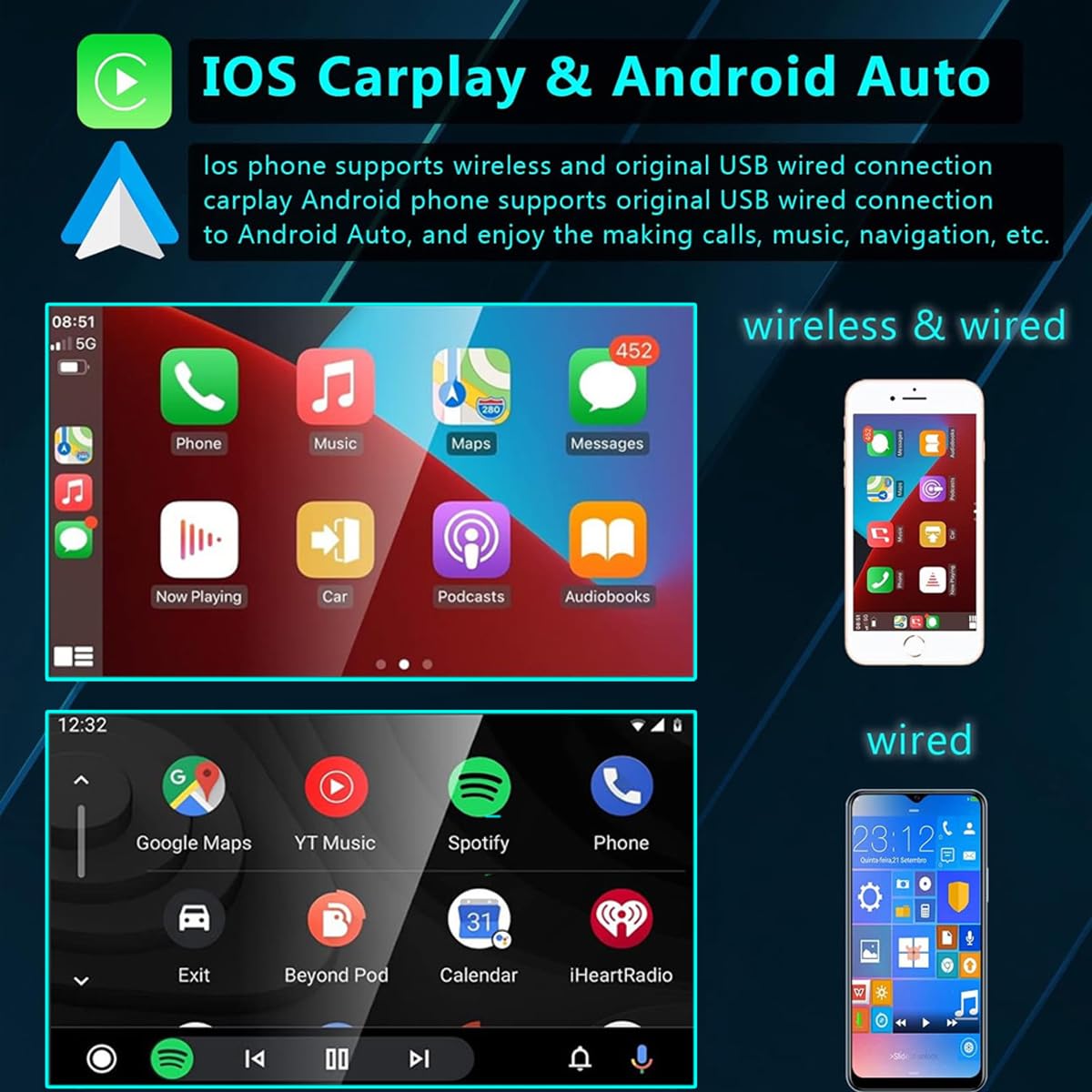Amazon | ワイヤレスおよび有線のApple CarplayおよびAndroid Autoと
