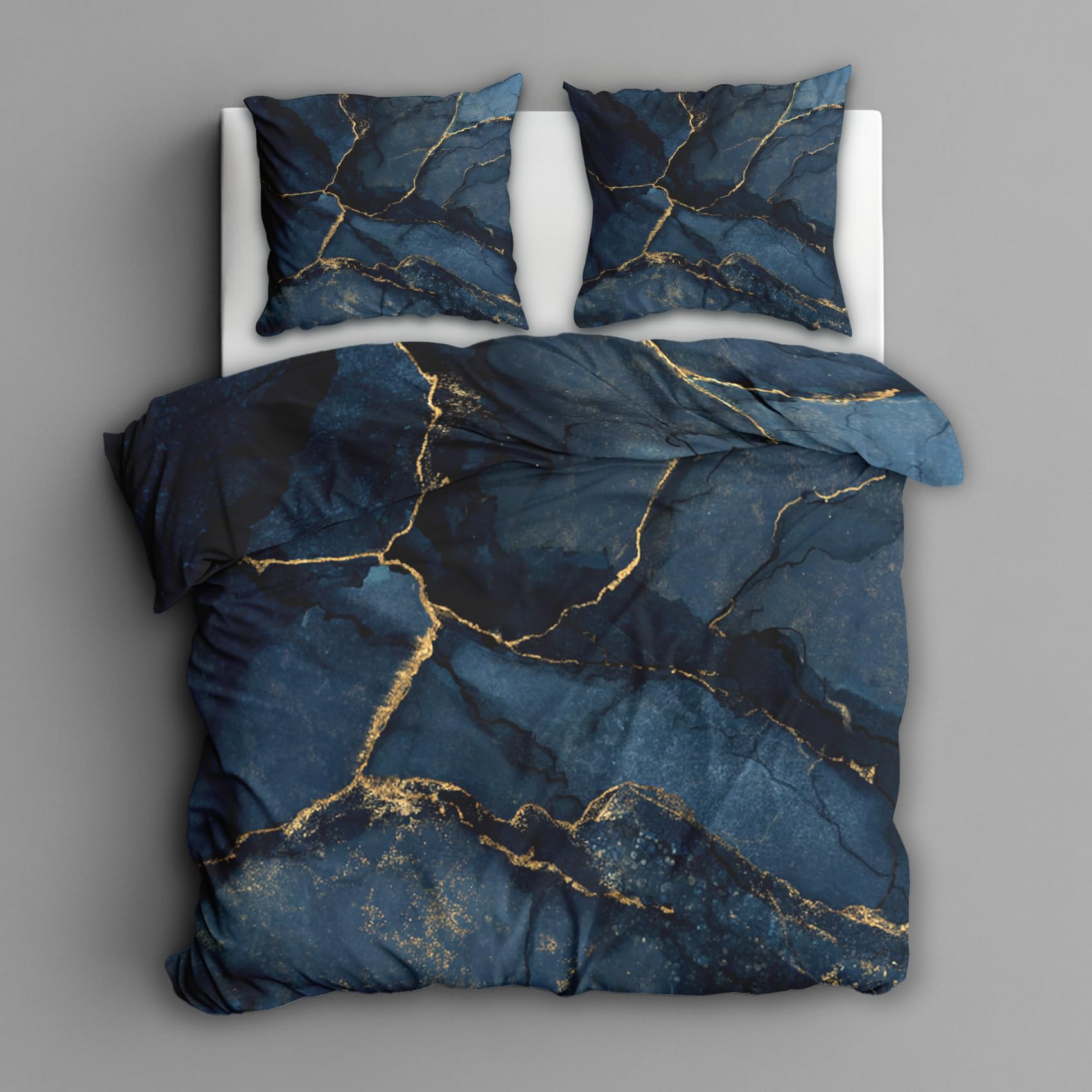 Generisch Bettwäsche 200x200, Marmor Bettbezug mit 2 Kissenbezug 80x80, 3tlg Schlafzimmer Deko, Dunkelblau Modern Abstrakt Muster Weiche Mikrofaser Deckenbezug, Reißverschluss A590C