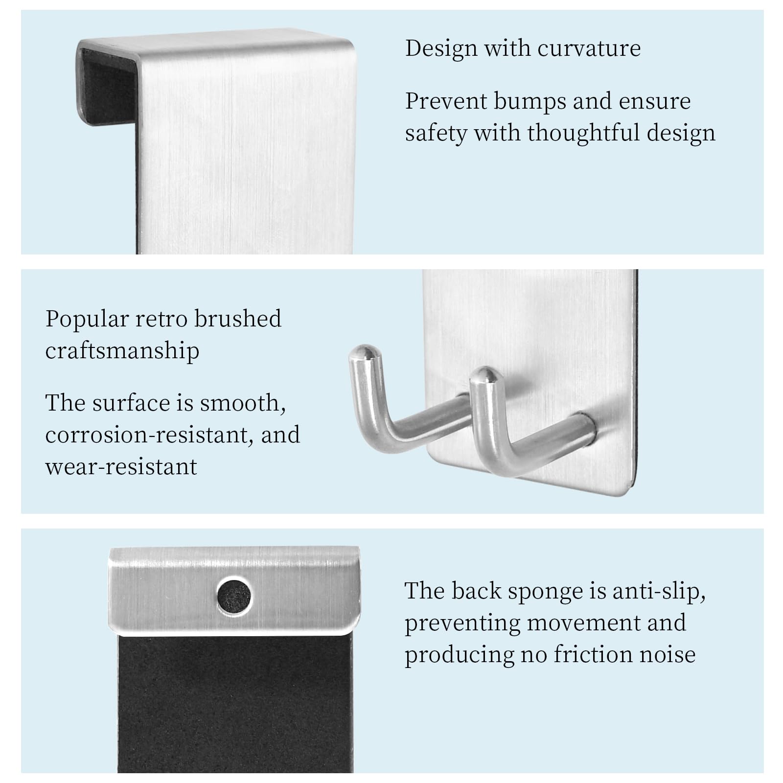 Godneei Stainless Steel Shower Hooks, Punch-Free Shower Screen Door Hooks, No Drilling Required - Image 4