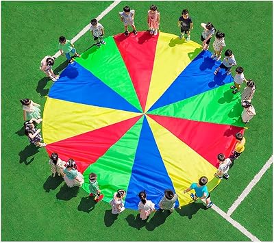 Play Parachute 1-12M Kids game rainbow parachute toy, Kindergarten School Outdoor Carnival Activity Team Collaboration Game Parachute Nursery Training Equipment Size 2M