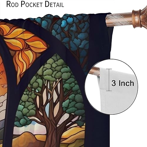 Miniatura 6 de Cortinas de vitrales, cortinas de vitrales, arte de mosaico de bosque de otoño, hermoso paisaje natural, vitral, tratamiento de ventana para sala de