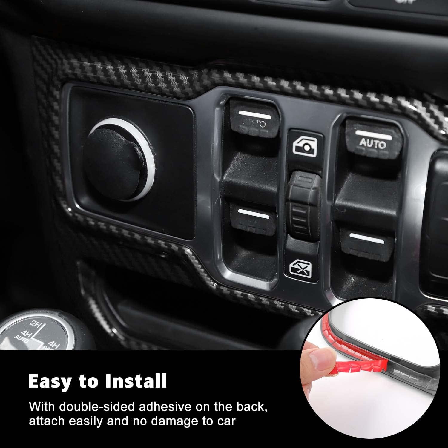 RT-TCZ Carbon Fiber Window Control Panel Trim Cover Center Console Decoration Interior Accessories for Jeep Wrangler JL JLU & Gladiator JT 2018-2024