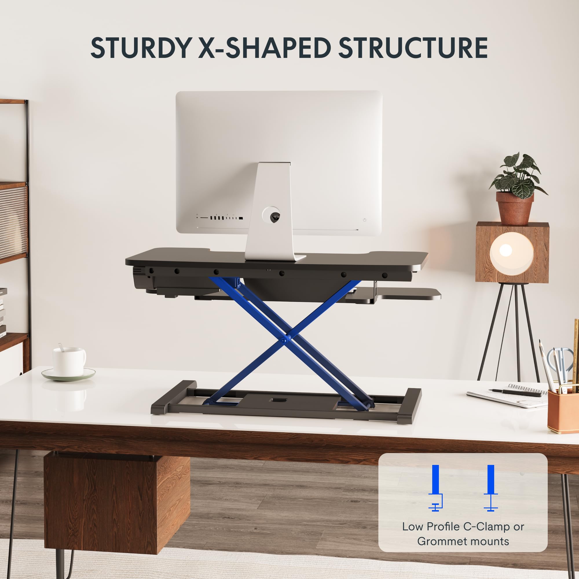 FLEXISPOT 32 Motorized Standing Desk Converter Electric Stand up Desk Riser Sit to Stand Dual Monitor and Laptop — view 5