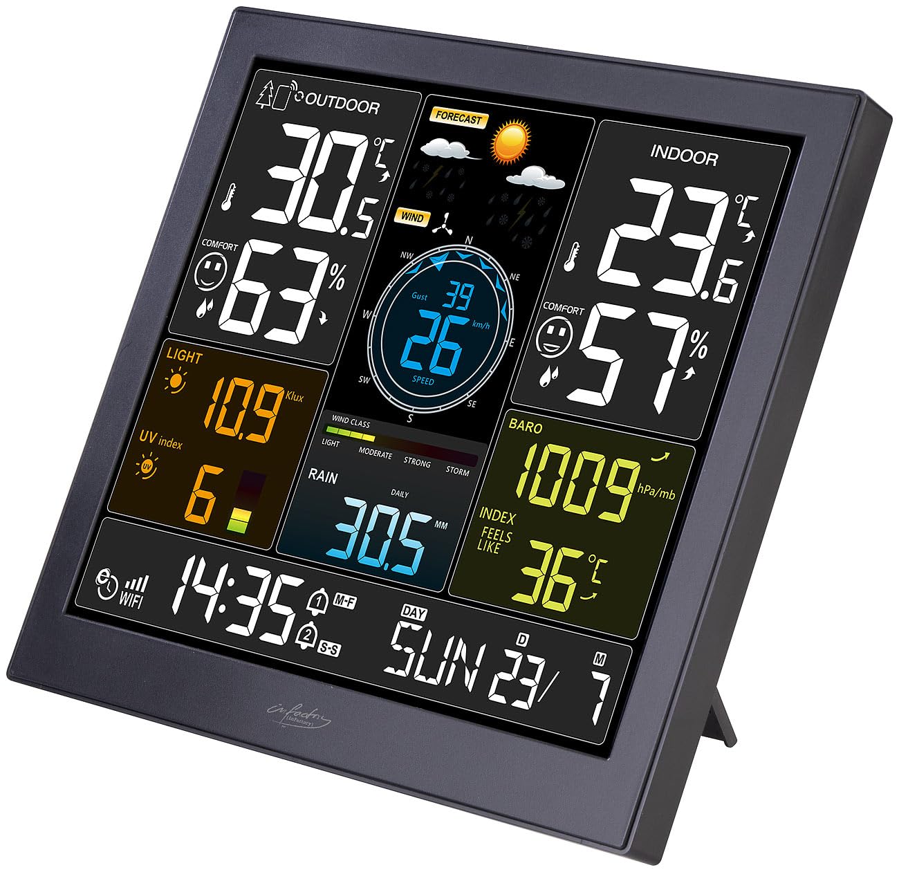 infactory Wetterstation Smart: WLAN-Funk-Wetterstation mit XL-Farbdisplay, App, Weather Underground (mit Regenmesser, Profi, fws)