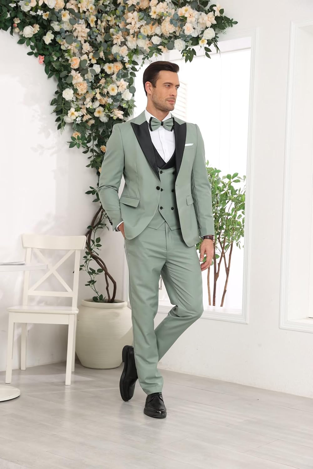 Wangyue Mens Suit 3 Piece Tuxedo Slim Fit Double Breasted Suit Men Wedding Party Prom Suits