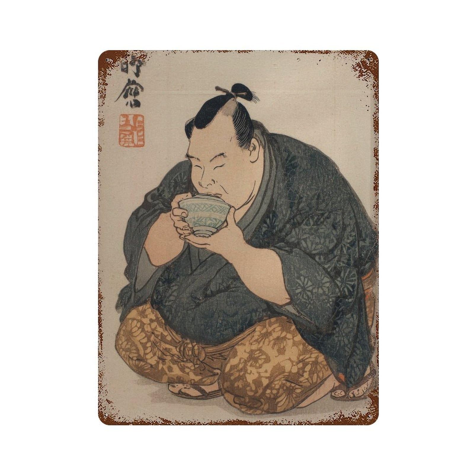xiaoxiaoshen Samurai Drinking Tea. Ukiyo Wall Decor Art Metal Tin Poster Modern Home Decor Art Home Bar Shop Decorations Vintage Sign 40x30cm