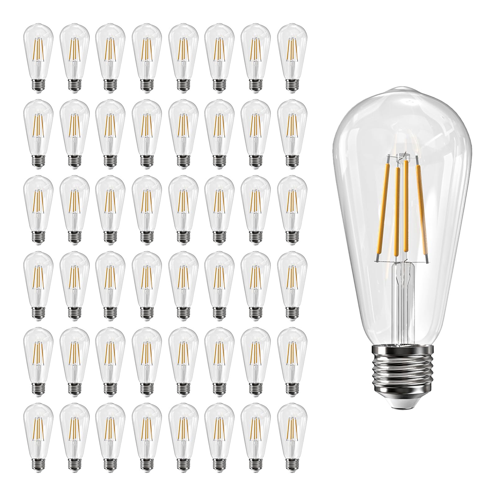 Jensense Edison Bulbs E26 LED Bulb 60 Watt Equivalent, Vintage LED Light Bulbs CRI90+ ST19, Dimmable Clear Light Bulbs (2700K Warm White, 7watt-48 Pack)