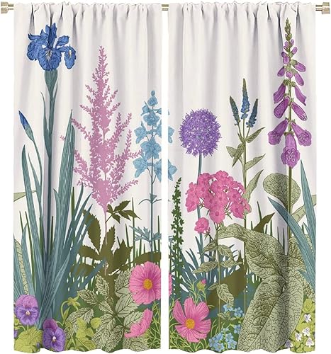 Miniatura 379 de Retro 70s Floral Blackout Window Curtains, Watercolor Flower Plant Rustic Modern Style Pattern Window Drapes, for Bedroom Living Room 42x45in 2