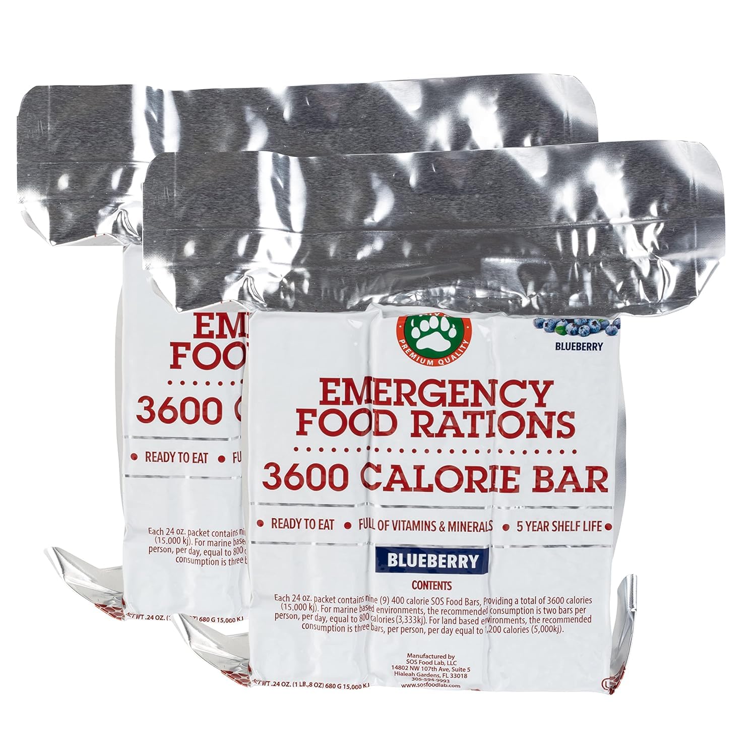 Grizzly Gear Emergency Food Rations - Blueberry & Vanilla Pound Cake Bars (2 Pack) - 6 Day, 144 Hour Supply For Disaster, Hurricane, Flood Preparedness - Less Sugar, More Nutrients - 5 Year Shelf Life