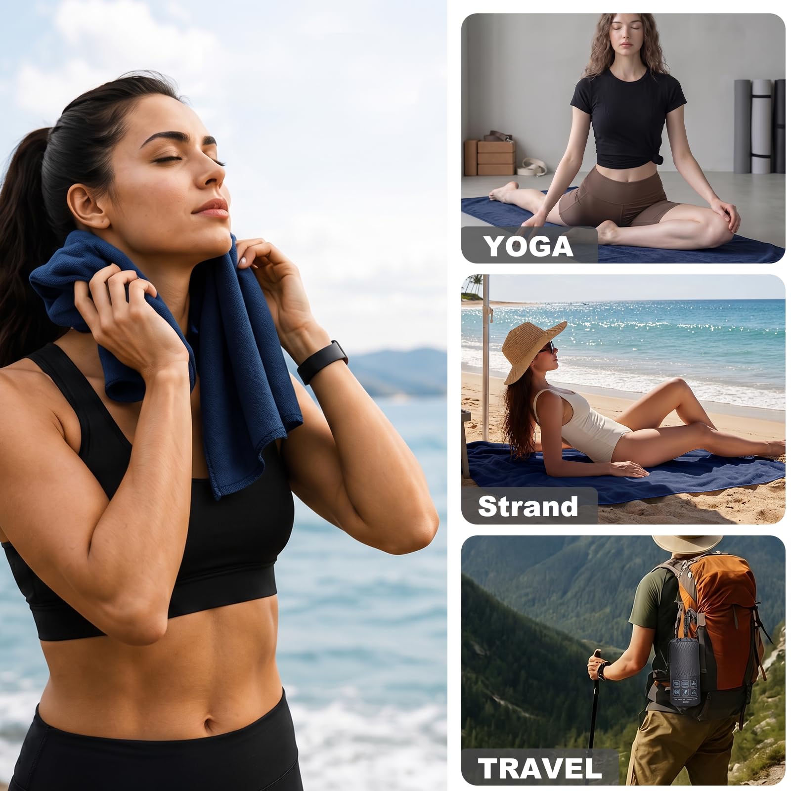 Asciugamano in microfibra, 250 g/m², altamente assorbente, da palestra e da viaggio, leggero ad asciugatura rapida per adulti, morbido asciugamano sportivo per nuoto, yoga, campeggio, escursionismo e