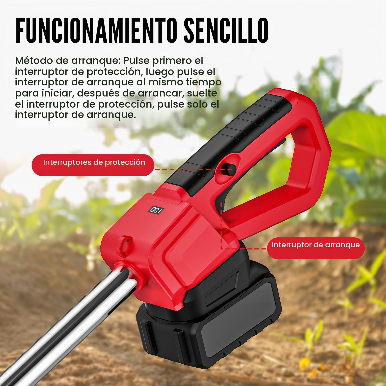 Motoazada Electrica 500W,Motoazada Batería Inalámbrica con 2 baterías,Doble Rueda y 4 Cuchillas Ancho de Trabajo de 30 cm Profundidad de 22 cm Indicador de Carga Cultivador de Jardín