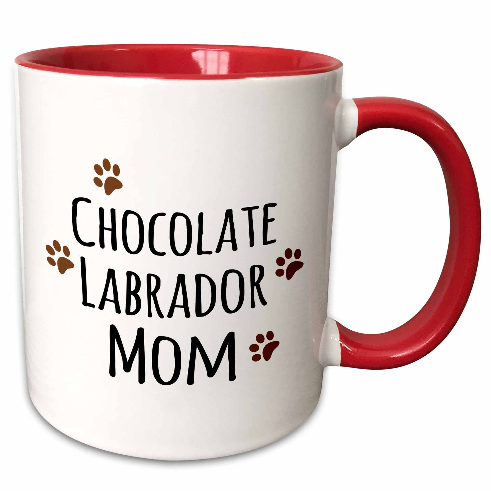 3dRose mug_154147_5 "Chocolate Labrador Dog Mom - Doggie by breed - Lab brown muddy paw prints - doggy lover - pet owner" Mug, 11 oz, Red