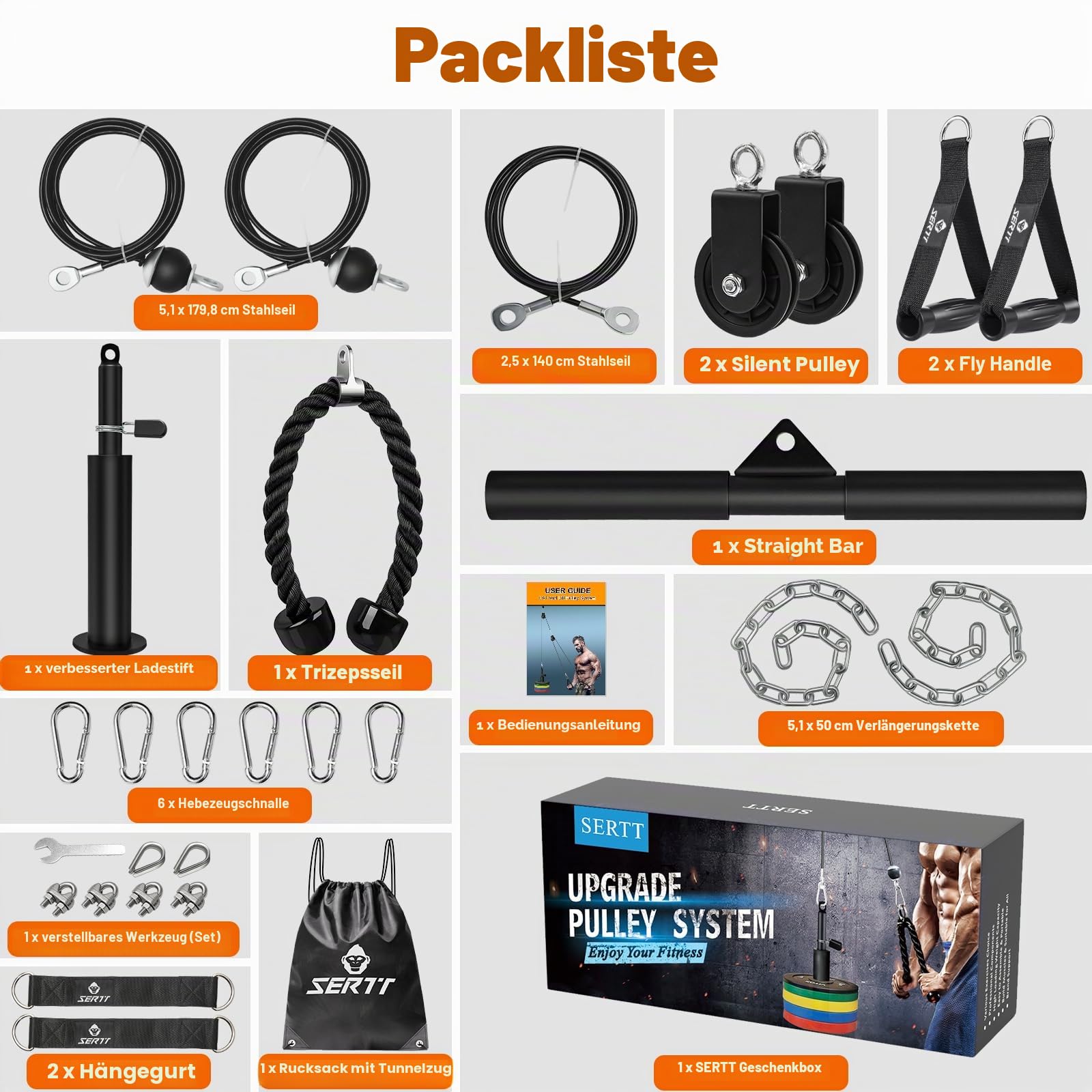 SERTT Gewicht Seilzug Fitness Gym, Verbesserte Kabelzug Fitness Latzug Gym Fitnessgeräte für LAT Pull Down, Bizeps Curl, Trizeps, Armtraining-Gewichtsscheibensystem Zusatzgeräte
