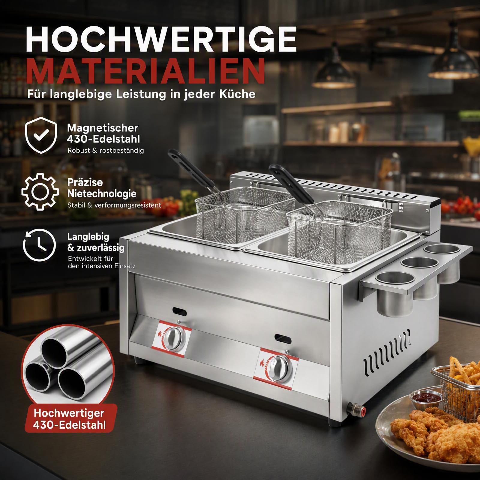 Podwójna frytkownica gazowa, 2 x 6 l, ze stali nierdzewnej