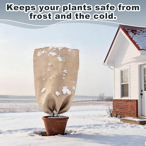Vista 15 de ANPHSIN Fundas de arpillera de 40 x 47 pulgadas, bolsas de protección contra congelación, protector grande de heladas de plantas de invierno