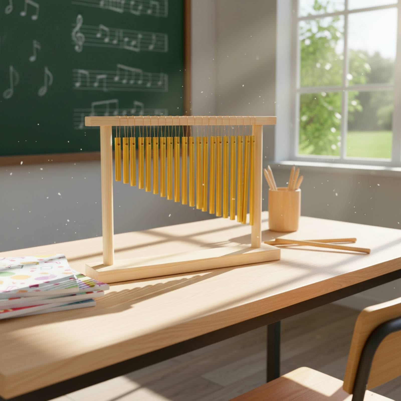 Carillón Viento 20 Notas Musical Carillón Mesa con Soporte Resonante Percusión para Estudiantes, Niños, Escuela, Plateado