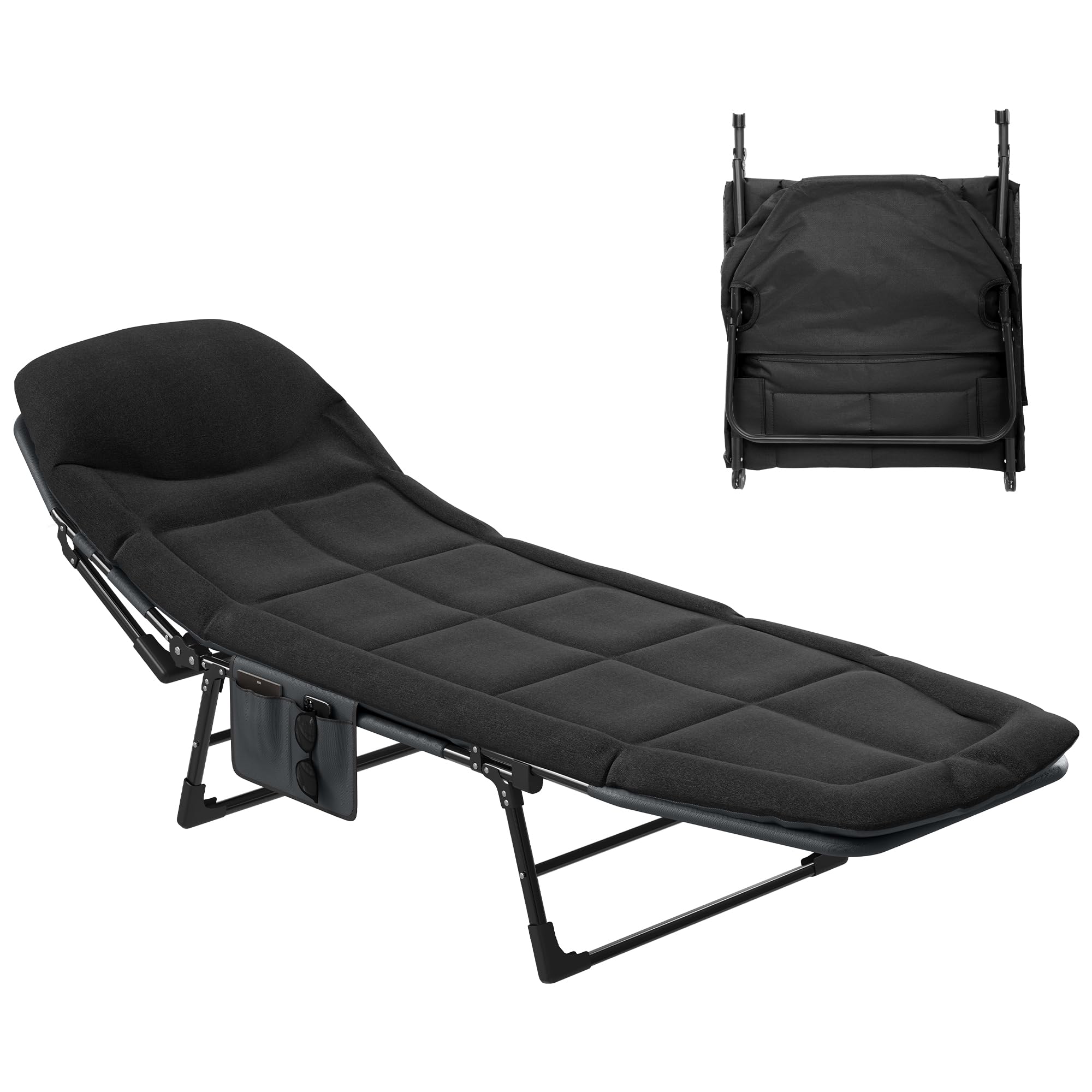 YITAHOME Tumbonas Jardin Exterior con Cojín, Plegable y Ajustable en 5 Posiciones, Tumbona Portátil & Resistente, 200x65x32cm con Carga de 200 kg para Jardines, Camping, Interiores, Negro