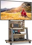 5Rcom Rolling TV Stand with Wheels & Shelf for 37-75 inch TVs Holds 150 lbs | Max VESA 600 x 400mm, Two-Tier Heavy-Duty Storage System, Height Adjustment, Silent Locking Wheels, Reinforced Wood Shelves