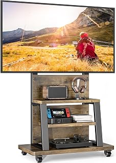 5Rcom Mobile TV Stand with Wheels for 37-75 inch TVs, Rolling TV Cart with Storage Shelf, Holds 150 lbs, Adjustable Entertainment Center for Living Room/Bedroom, Universal TV Stand with Shelves