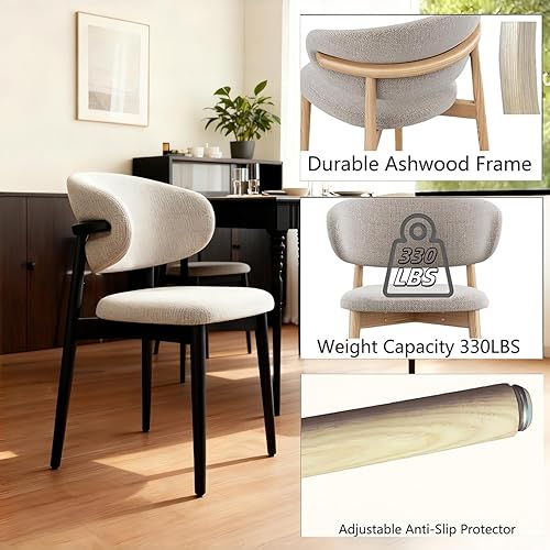 Miniatura 7 de ZimNo Juego de 2 sillas de comedor modernas de madera, sillas de madera maciza, respaldo tapizado de tela beige para casa de campo, cocina,