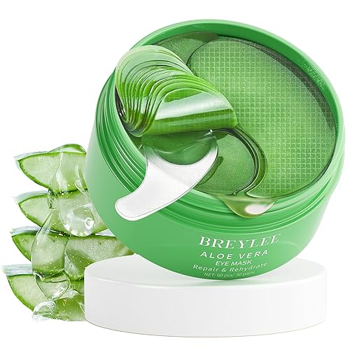 BREYLEE - Máscaras de ojos de aloe vera - 60 piezas - Reduce los ojos hinchados y las ojeras, reafirma y mejora la piel debajo de los ojos,