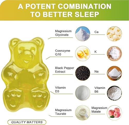 Miniatura 2 de Gomitas de glicinato de magnesio de 500 mg, suplemento de magnesio y potasio sin azúcar con vitamina D, B6, CoQ10 para un estado de ánimo tranquilo