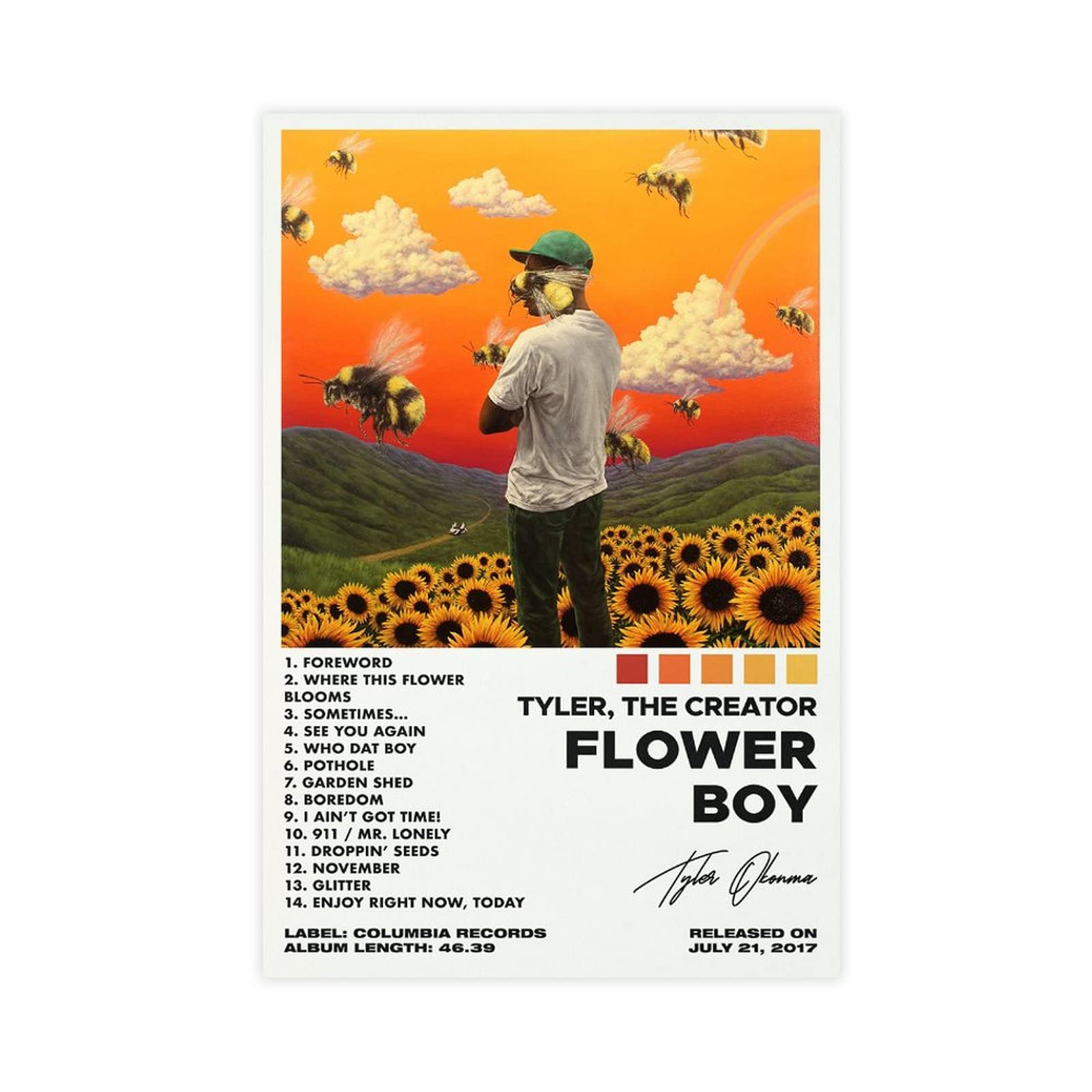 Tyler The Creator Poster avec liste de suivi pour garçon et fleur