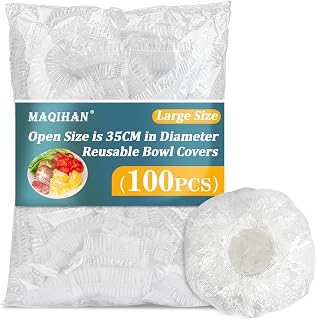 MAQIHAN 100 Extra Large Reusable Elastic Bowl Covers 13.7in for Bread Proofing Sourdough Baking Food Storage Clear Plastic