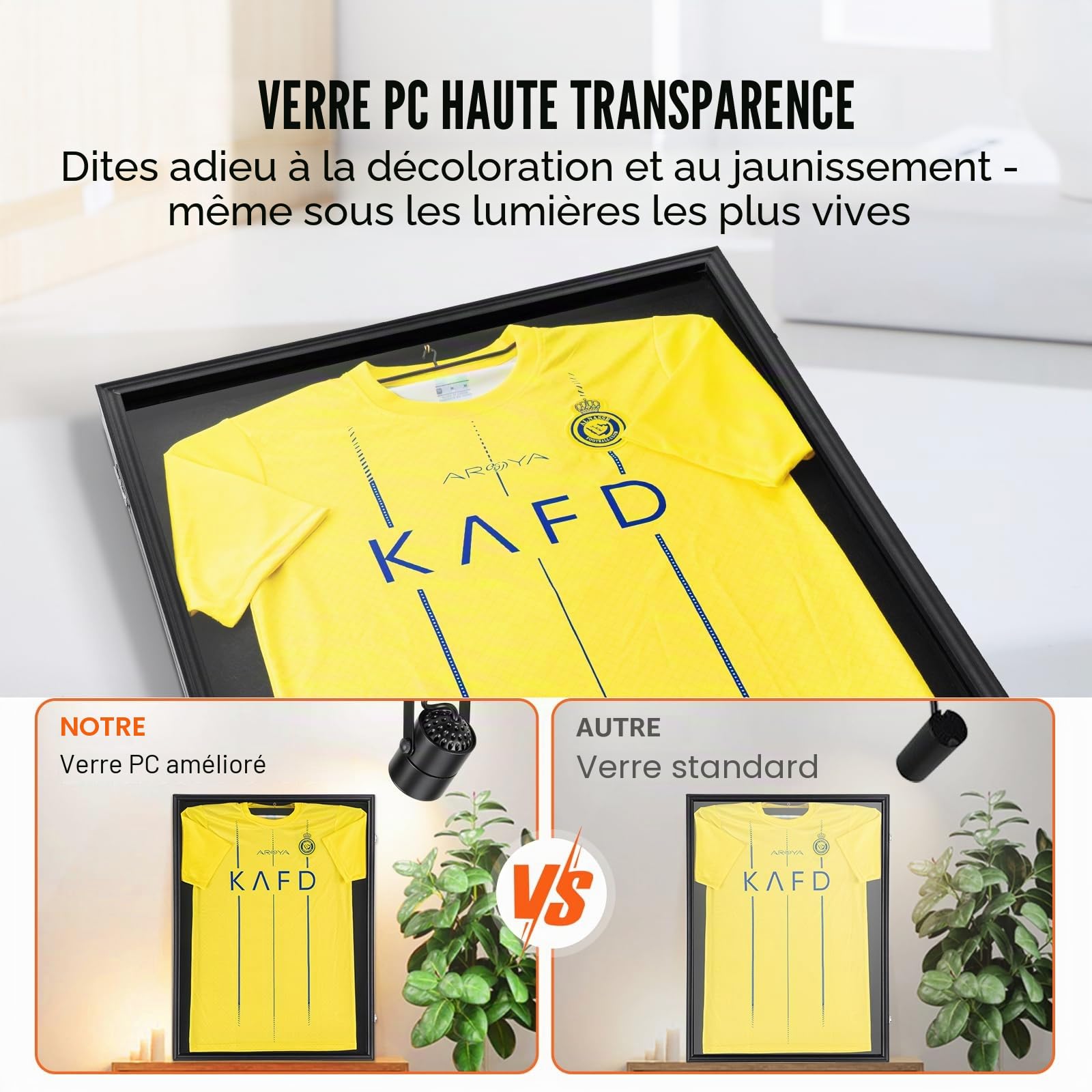 VEVOR Présentoir pour Maillot de Sport, 610x812x40 mm, boîte à Ombre verrouillable de Jersey, Protection UV 98% en Verre PC, cintres, pour Chemise, Uniforme de Baseball, Basket-Ball, Football, Hockey