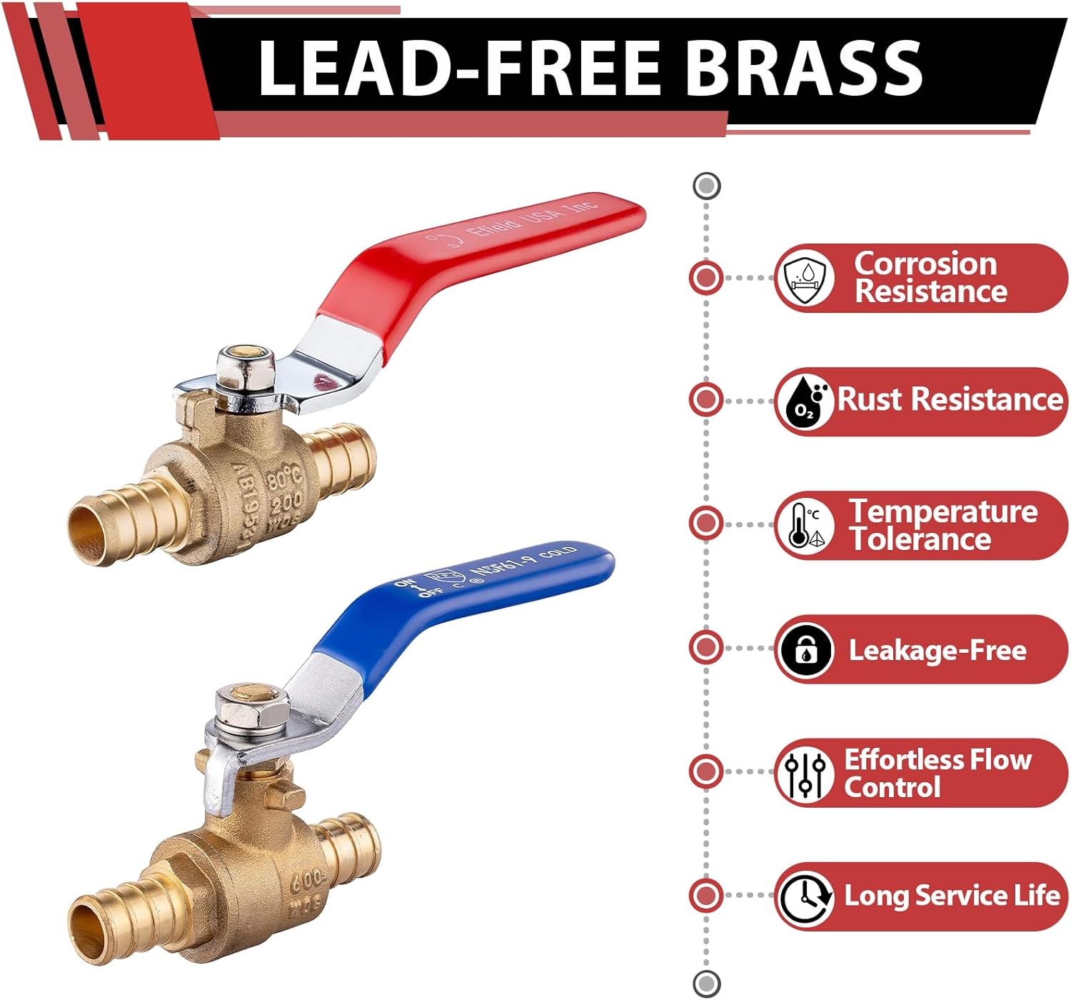 (Pack of 10) EFIELD 1/2 Inch Pex Crimp Brass Full Port Shut-off Ball Valve for Hot and Cold Water, UPC Certified,(VALVE003)