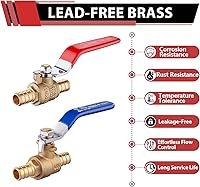 Vista 3 de Paquete de 2 válvulas de bola EFIELD Pex Brass de 1/2 pulgada con cierre de puerto completo, caliente y frío, (VALVE001)