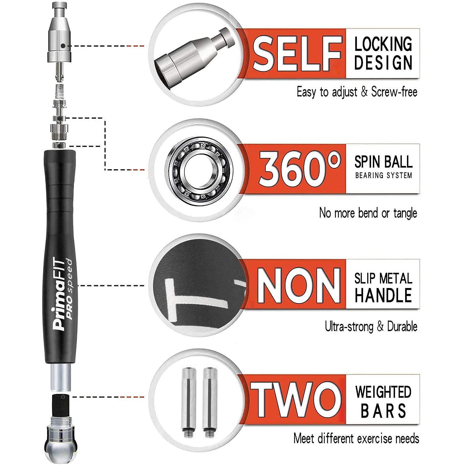 PrimaFIT Pro Speed Springtouw Volwassen Fitness voor Mannen Vrouwen Gewogen Springtouw 3m Verstelbare Zelfborgende Aluminium Boksen Gym MMA Crossfit Workout Vetverlies Reserve Kabel, Gewichten